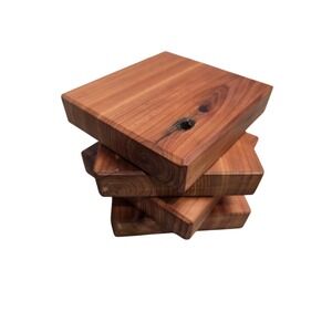 Home-made reclaimed cedar coasters
